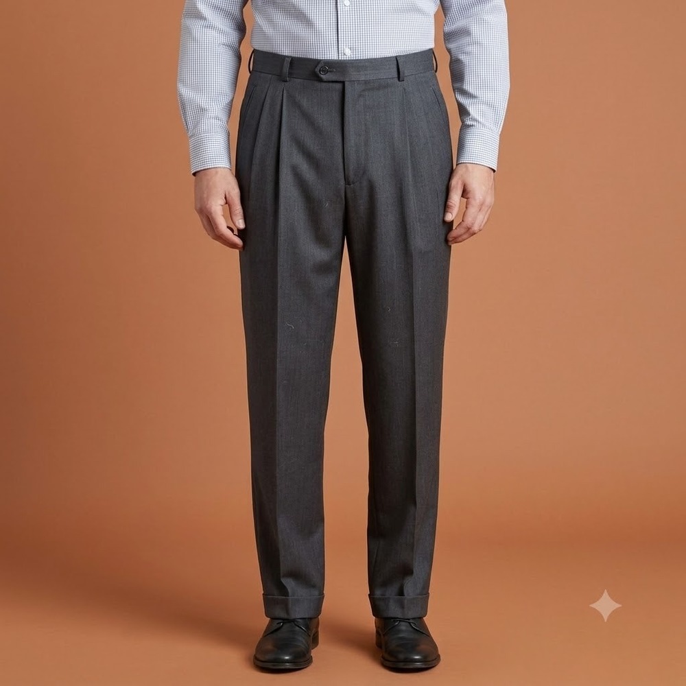 Mark Alexander Gray Pleated Dress Pants Mens 34‎ 100% Wool Cuffed Vintage EUC
